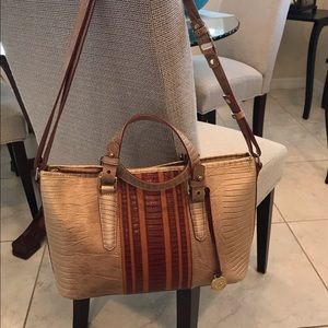 Brahmin Beige pearl w accents of brown & luggage